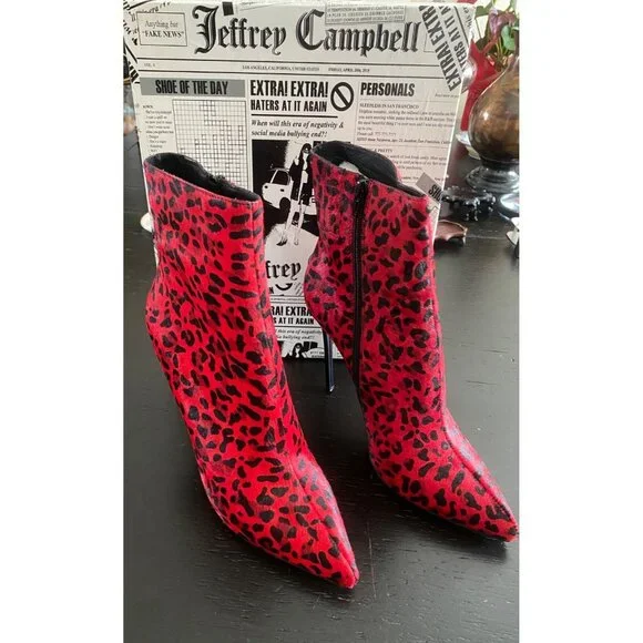 Jeffrey Campbell Temptation Stiletto Bootie's, Red Cheetah  11 Sexy Boots - Picture 5 of 16